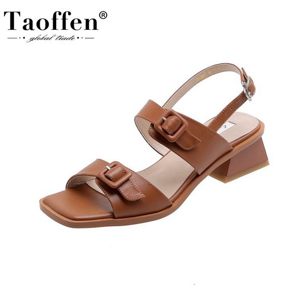 

taoffen women sandals genuine leather new fashion buckle summer shoes woman party office lady daily footwear size 34-39, Black