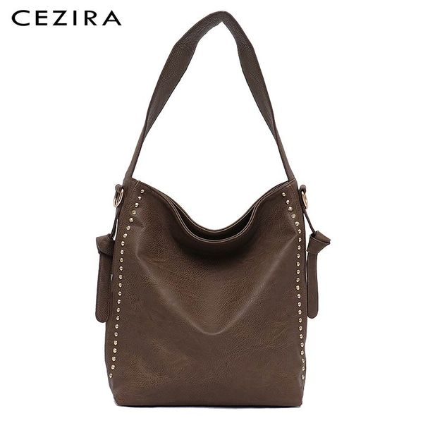 

cezira brand design large pu leather hobo for women luxury rivets shoulder bags female casual vegan leather crossbody handbags