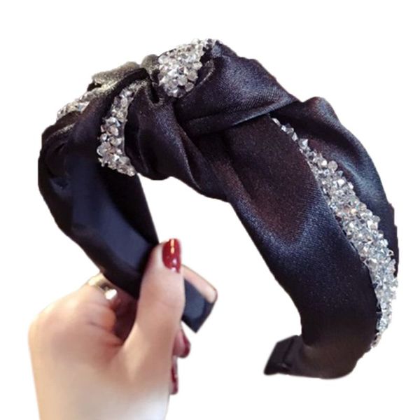 

hair accessories korean boutique glitter rhinestone embellished headband ladies twist knot wide hoop imitation silk banquet party headpiece