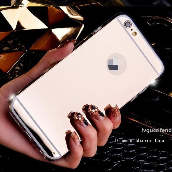 

shockproof mirror cover for iphone 7plus case armor bling shining tpu pc hard back cover for samsung s10plus s8 s9 huawei case
