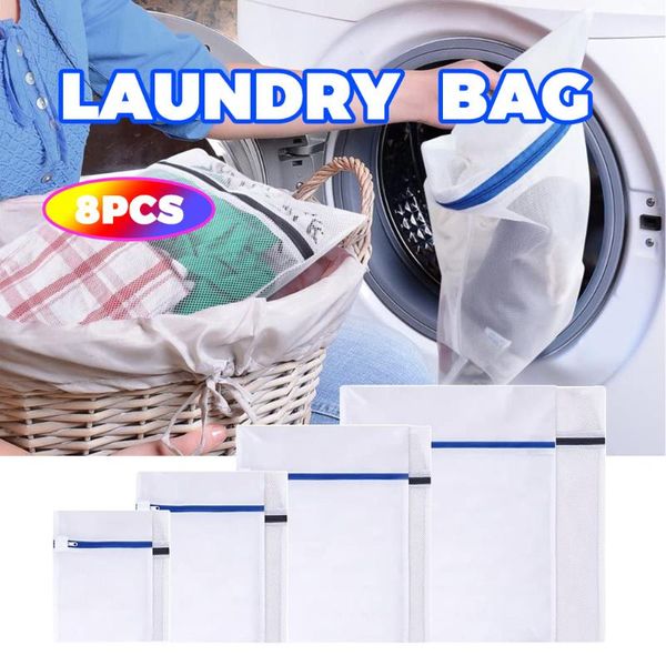 

8 pcs mesh laundry bags for washing machine travel laundry mesh net washing zip bag clothes bra lingerie socks underwear