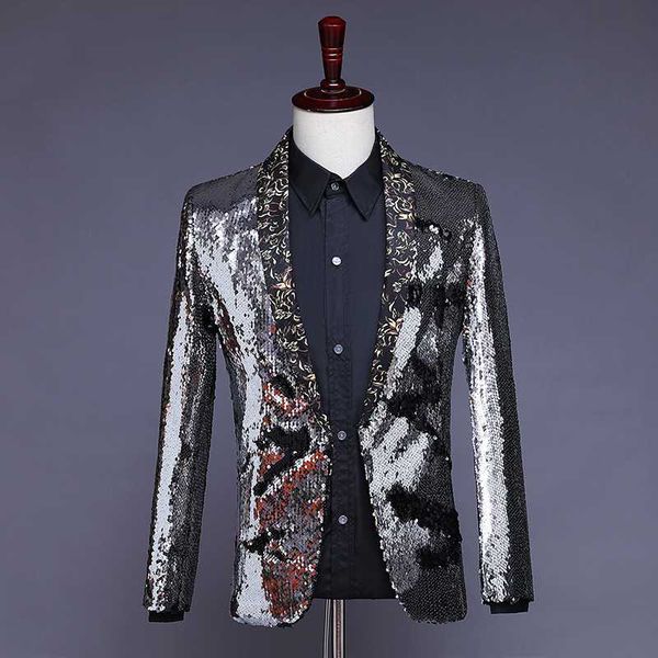 

black sequins jacket for stage men's casual blazer court style nightclub party performance costume, White;black