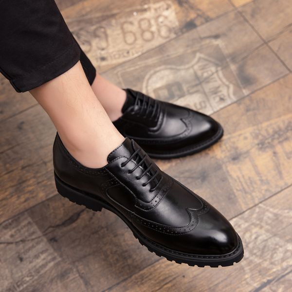 

men's casual shoes oxford man leather office simple style quality men shoes lace-up leather man flats moccasins, Black