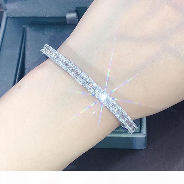 

choucong stunning luxury jewelry 925 sterling silver full princess cut white z cz diamond eternity bangle women wedding bracelet gift, Black