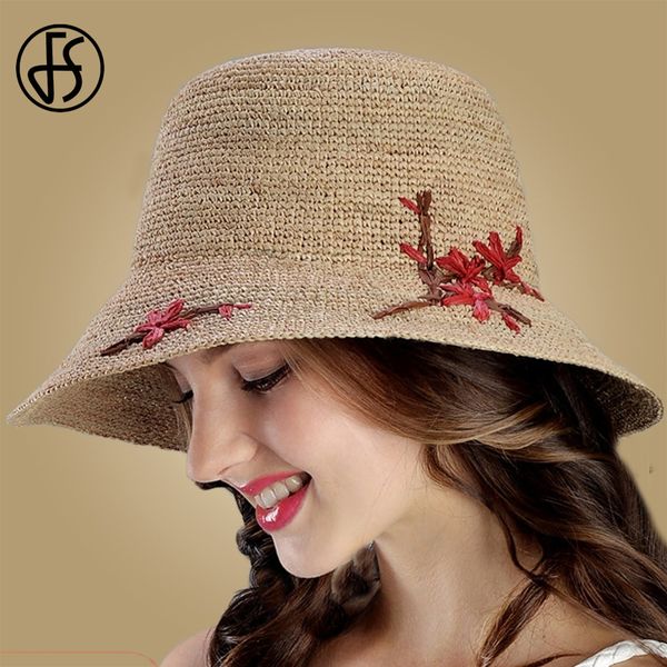 

fs floppy raffia straw hat summer women ladies wide brim beach flower cap foldable sun block uv protection outdoor travel caps, Blue;gray