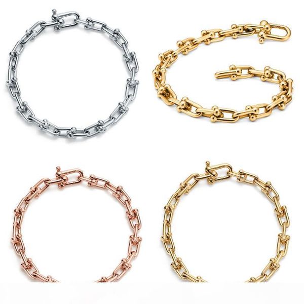 

original hardware series bracelet 925 silver temperament simple female men u-shaped chain bracelet for diy charms, Golden;silver