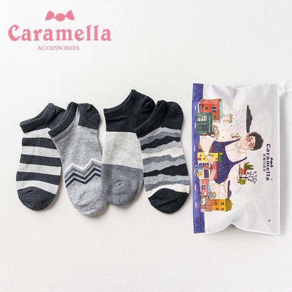 

caramella spring and summer 4 pairs dark gray sports men's boat men's shallow mouth socks invisible socksboat socks invisible sock, Black