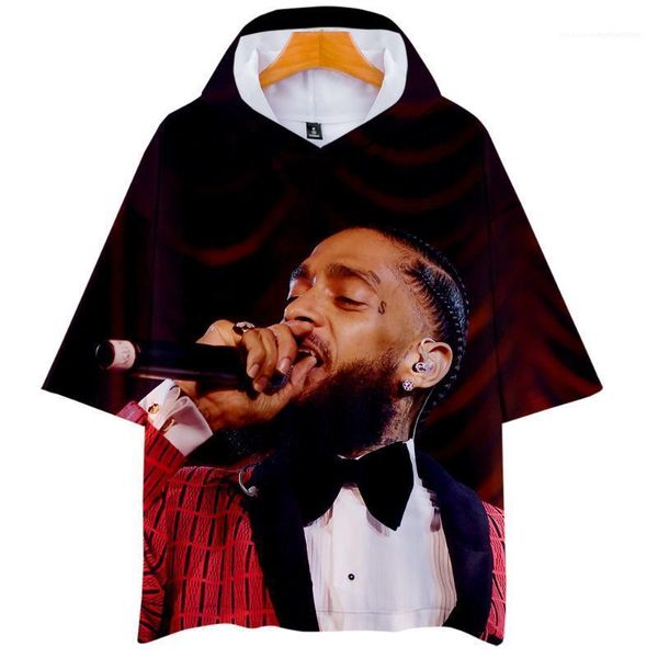 

short sleeved souvenir tshirt for nipsey hussle hiphop rapper street hooded loose tees oversize 3d printed, White;black