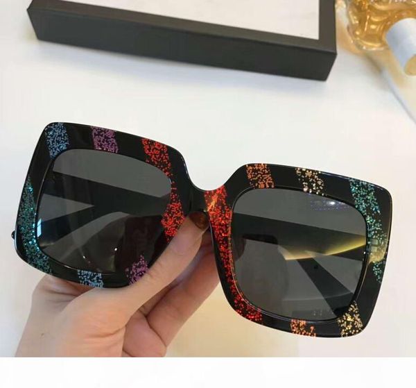

women square 0328 s red blue stripe glitter frame sunglasses 53mm fashion designer sunglasses glasses summer new with box, White;black