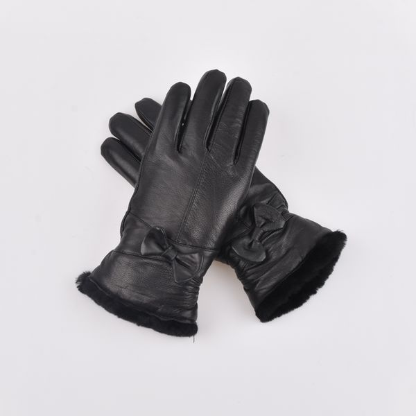 

five fingers gloves winter women wool genuine leather sheepskin solid sheep fur mittens elegant warm female, Blue;gray
