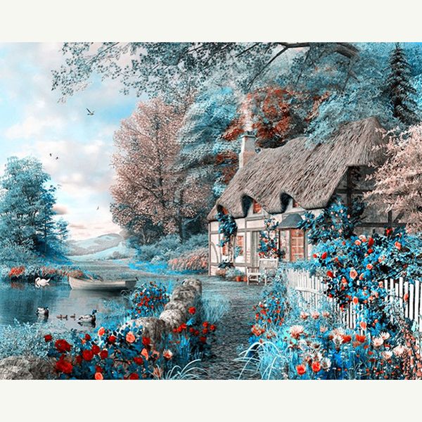 

cross stitch kit diy diamond embroidery scenic hut full square/round diamond painting mosaic home decor