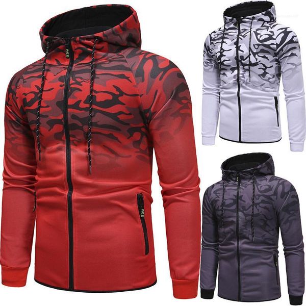 

apparel mens spring and autumn coat 3d gradient hoodie casual sports personality print jacket mens fashion, Black;brown