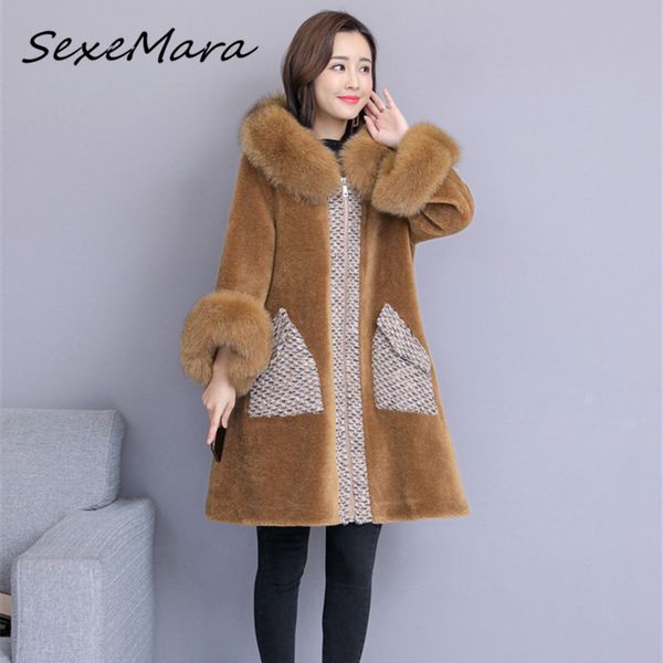 

women's fur & faux 2021 winter arrival patchwork zipper coats for women korean style thick hooded, Black