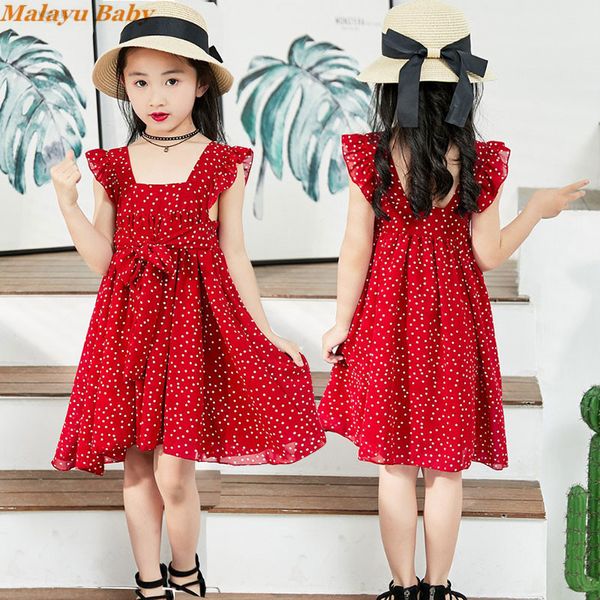 

malayu baby girls dress summer new kids clothes sleeveless polka dot mesh dress clothes for girls princess dresses 2-6 year, Red;yellow