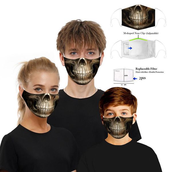 

party masks skull print men ship women fast washable breathable dustproof masks anti smog pm2.5 protective masks