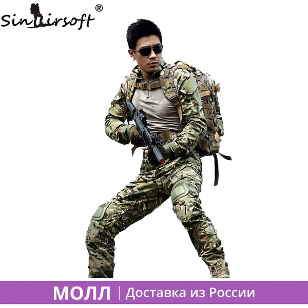 

sinairsoft outdoor uniform multicam army combat shirt uniform tactical pants with knee pads camouflage suit hunting clothes sets, Black;green