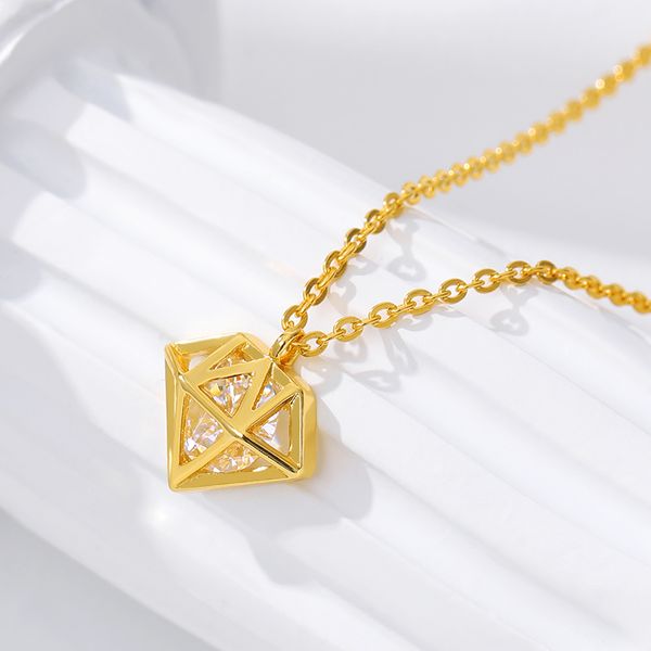 

geometric shape necklaces for women with zircon simple style pendant fashion necklace wild classic hollow charm gold long chain, Silver
