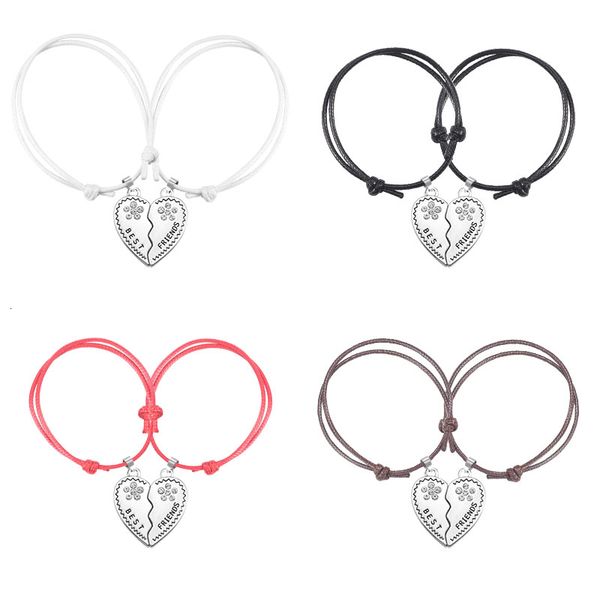 

diy multi colored leather friend bracelet for women men heart crystal pendant adjustable bracelets couple jewelry gift 2020, Black