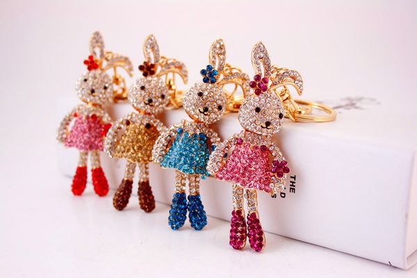 

rhinestone fashion cartoon animals pendant keychain cute pink crystal key ring accessorie jewelry gift drop shipping, Silver