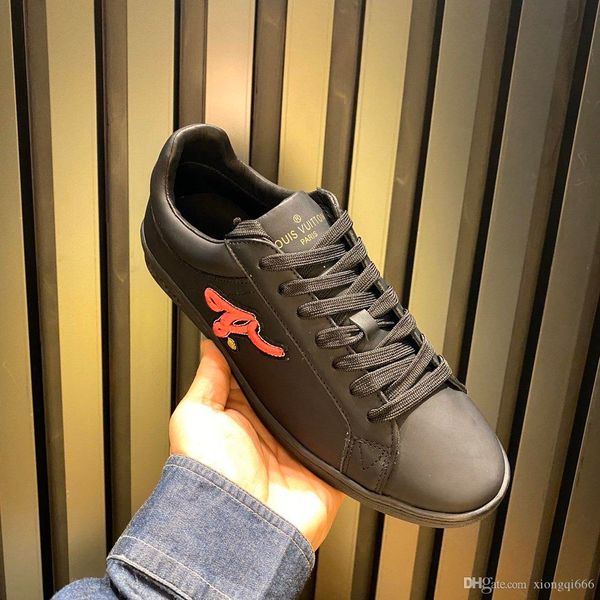 

2020 men's fashion casual shoes, comfortable wild low-, printed leather, box, Red;white