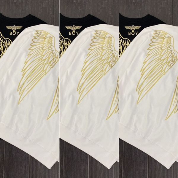 

20 new boy fashion brand full back angel wings printed men's and women's all-match loose sweater sweatersweater for couples 3871m, Black