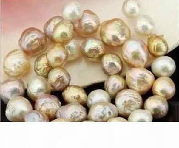 

fine gorgeous 12-13mm south sea baroque multicolor keshi pearl necklace 18inch 14k, Silver