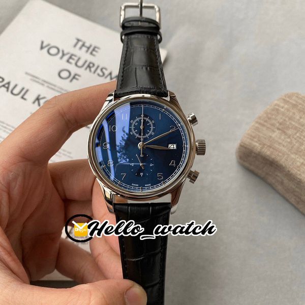 

new chronograph 42mm blue dial miyota quartz mens watch satch steel case blue leather strap gents watches hello_watch, Slivery;brown