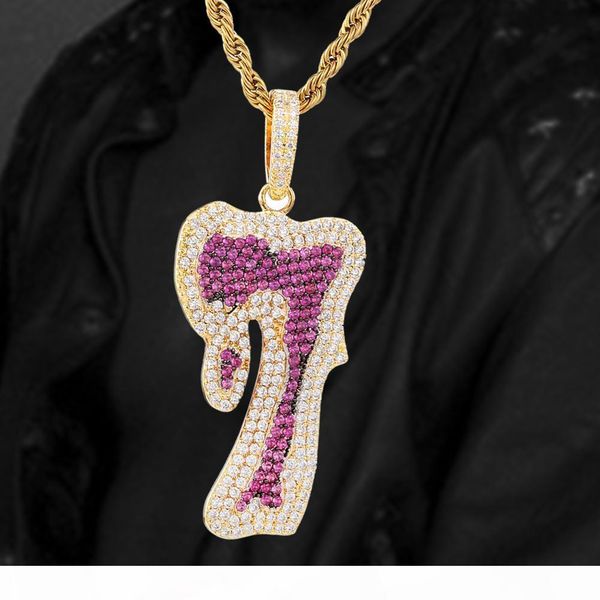 

новый позолоченный фиолетовый bling цирконий женщин людей номер 7 подвеска цепи ожерелье конструктора класса люкс алмазный hiphop ювелирные, Silver