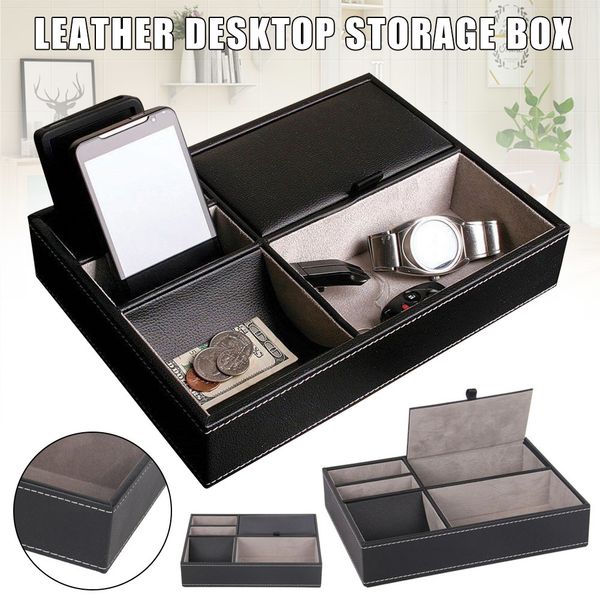 

pu leather watch protective box case watch jewelry ring display storage tray deskholder organizer for women men j55 mx200810, Black;white
