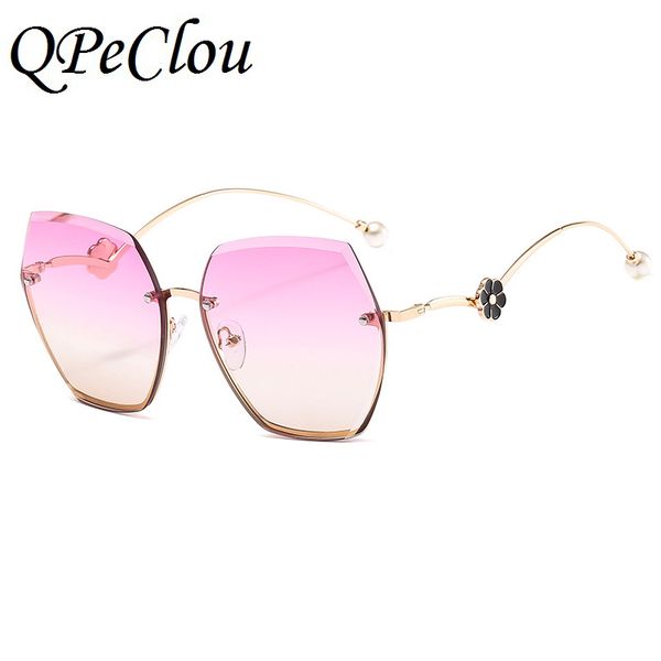 

qpeclou 2020 новая мода перл солнцезащитные очки женщины vintage flower polygon солнцезащитные очки женщины красочные gradient оттенки ladie, White;black