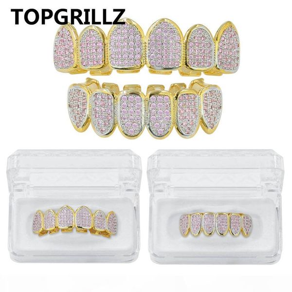 

topgrillz новых пользовательского hiphop iced out fit золотого цвет розового micro pave кубический циркон topbottom набор зубы grillz золоты, Black