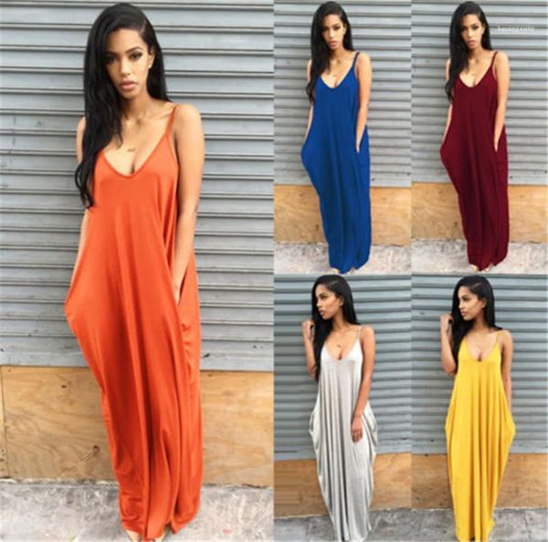 

summer asymmetrical womens dresses solid color deep v neck loose ladies dresses casual maxi dresses with pockets, Black;gray
