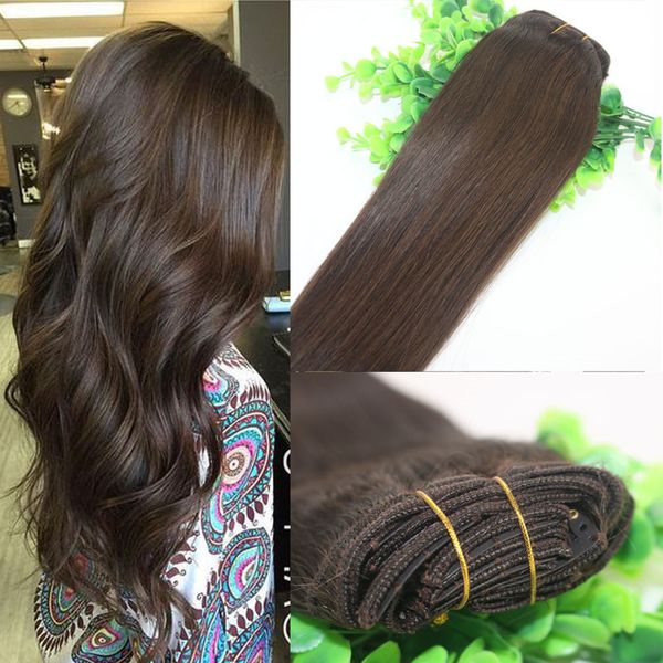 

clips human hair extension 2# dark brown straight brazilian human hair 7pcs 120gram 12inch 20inch 26inch, Black