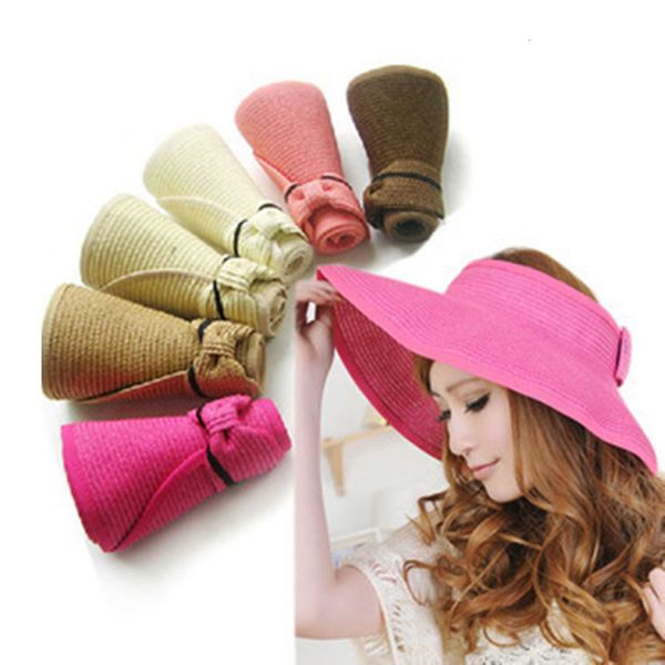 

summer outdoor women's foldable wide large brim girls vacation tour hat sun beach bowknot cap 13 color ry3r, Blue;gray