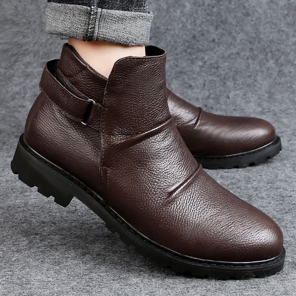 

мужские ботинки из натуральной кожи мужчины осень зима пинетки моды сапоги на открытом воздухе коровы кожа лодыжки, Black