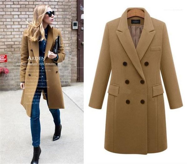 

long sleeve solid color thick ladies blends jackets casual female loose outerwear winter wool womens long coats plus size lapel neck, Black