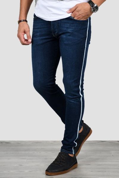

deepsea navy blue lycra narrow cut sides stripe jeans pants 2022095