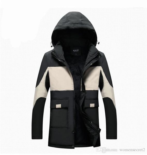 

outerwear mens panelled long sleeve loose coats winter mens designer thick down casual plus velvet hooded, Black