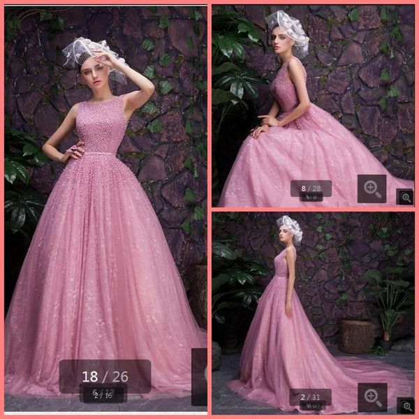 

vestido de noiva 2020 pink lace prom dress heavily beading pearls open back prom party dresses sleeveless court train long party dress, Black