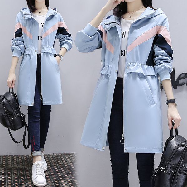

women's trench coats 2021 spring autumn long women casual hooded outerwear fashion plus size sleeve splice windbreaker female g177, Tan;black
