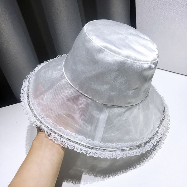 

women's fisherman hat korean version of the trendy brand fashion thin lace edge visor hat with large eaves foldable wild who, Blue;gray