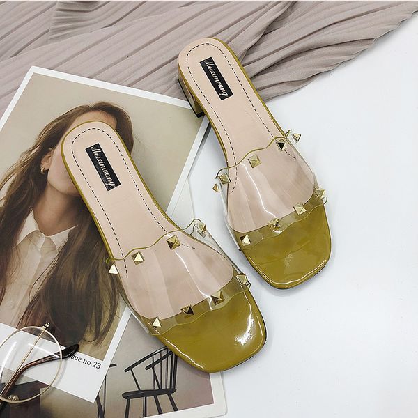 

moxxy 2020 women slides summer open toe rivet transparent slippers women beach flip flops sandals fashion outdoor ladies shoes, Black