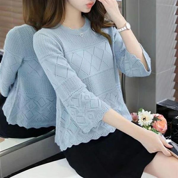 

2019 fashion summer pullover hollow out thin women sweater cute girls half sleeve sweaters ladies knitted jumper female, White;black