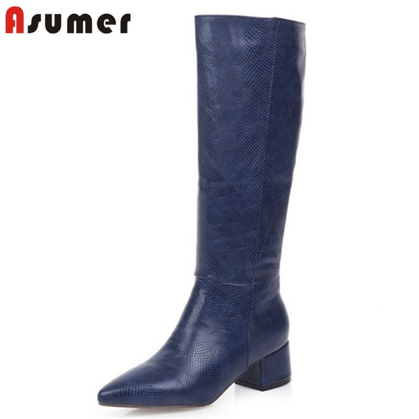 

boots asumer 2021 est fashion knee high women square heels autumn winter solid colors brand shoes female, Black