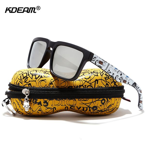 

kdeam eye-catching function polarized sunglasses for men matte black frame fit. painting temples play-cool sun glasses with case, White;black