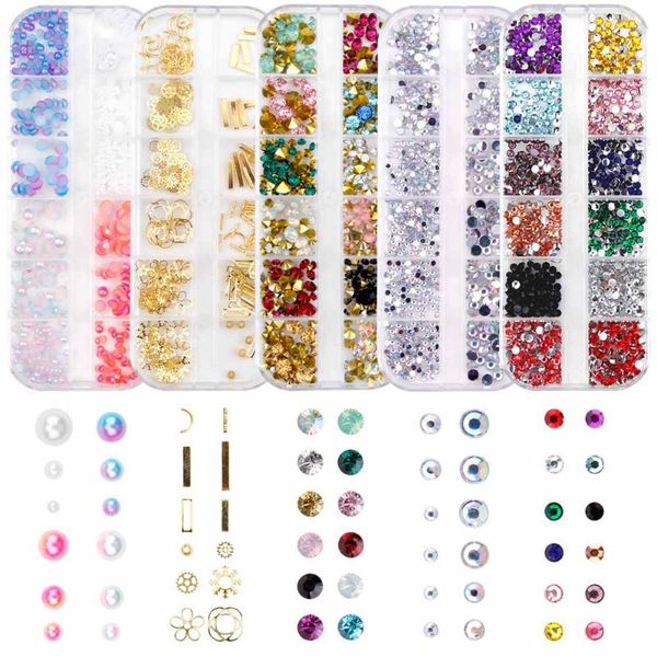 

12 grids/box nail's decoration 3d charms rhinestones for nails mixed colors nail gems rhinestones nail art accessories manicure, Silver;gold