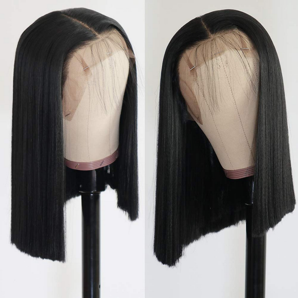 

13x6 lace front wigs short bob straight wig natural black color human hair wig for black women