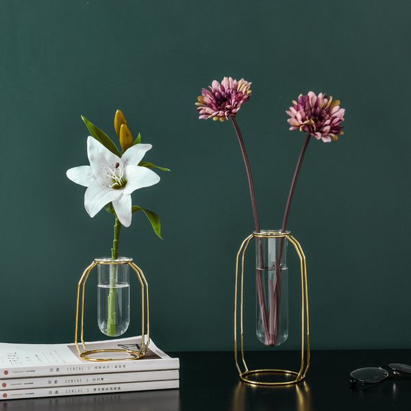 

vases unique metal hydroponic vase stainless steel glass test tube hanging geometric plant nordic style home decoration