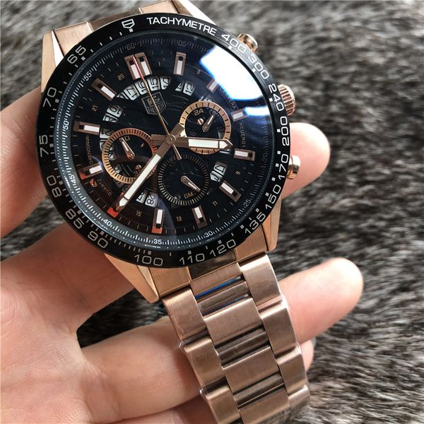 

men bracelet all subdials work multi-function six-hand movement solid steel belt diameter 46mm watch waterproof life mens watches, Slivery;brown