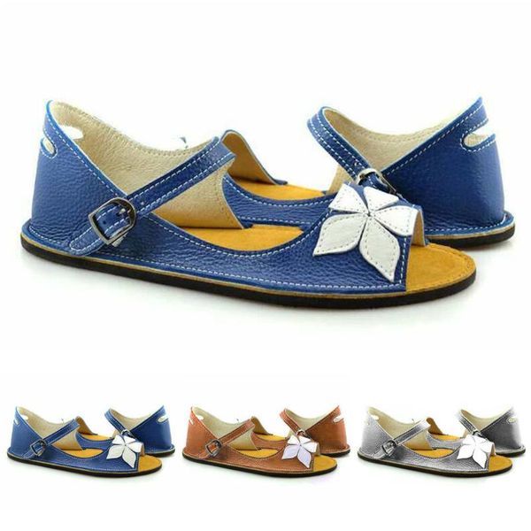 

sandals women flower print shoes split leather summer hollow out flat ladies casual soft bottom female shoe, Black